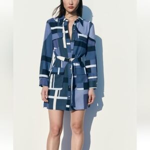 Zara Linen Blend Printed Mini Dress